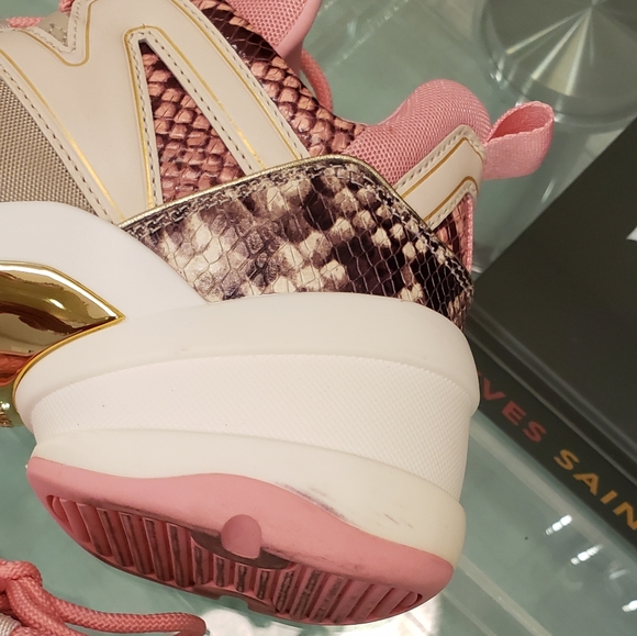 EUC- Michael Kors Olympia mixed media baby pink platform sneakers - Picture 11 of 14